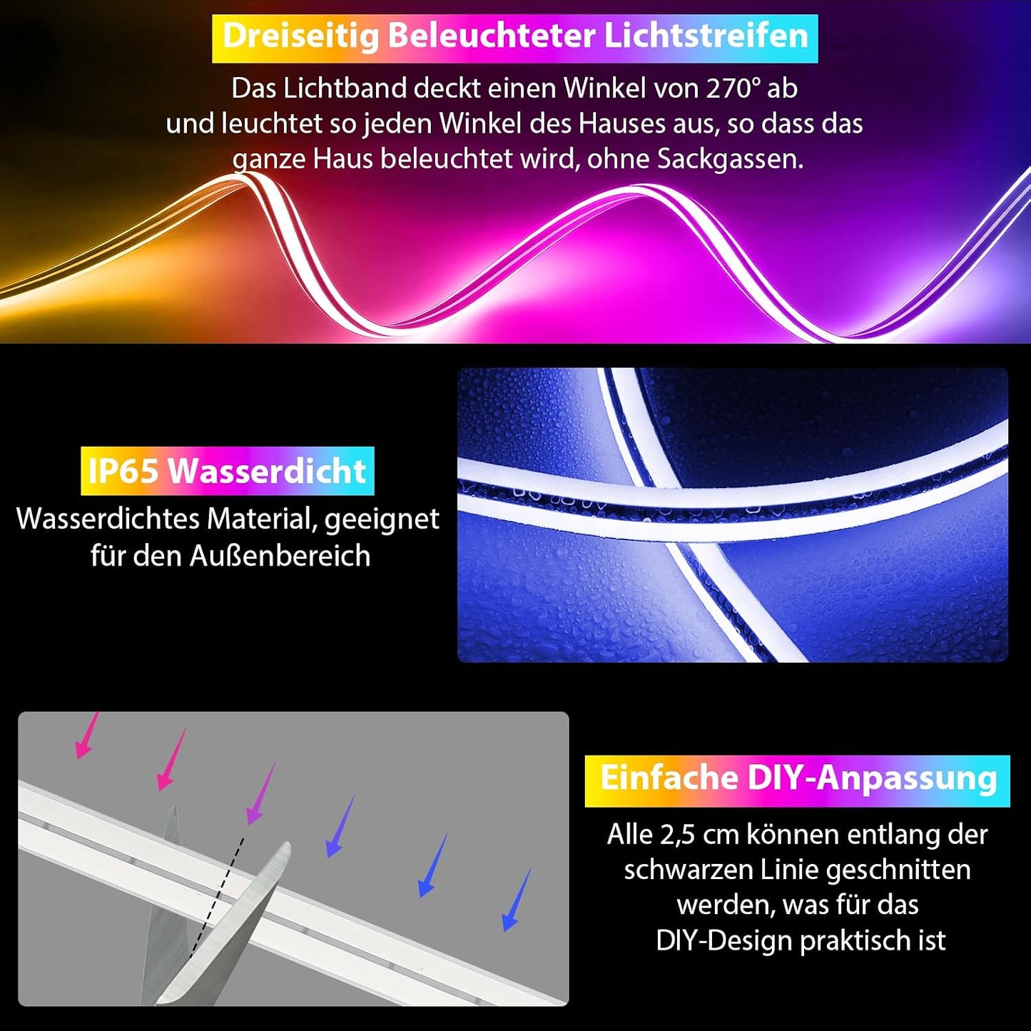 Lamomo LED Streifen 2M RGB, Led Lichtleiste Küche, 24V Silikon LED Strip Flexibel, LED Leiste Unter Schrankbeleuchtung Für Innen Regale,Vitrinen,Küchenlicht