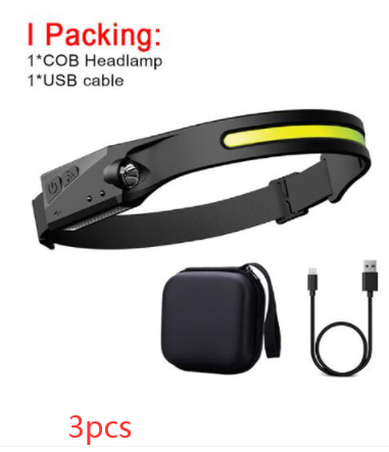 COB LED Induction Riding Headlamp Flashlight USB Rechargeable Waterproof Camping Headlight with All Perspectives Hunting Light