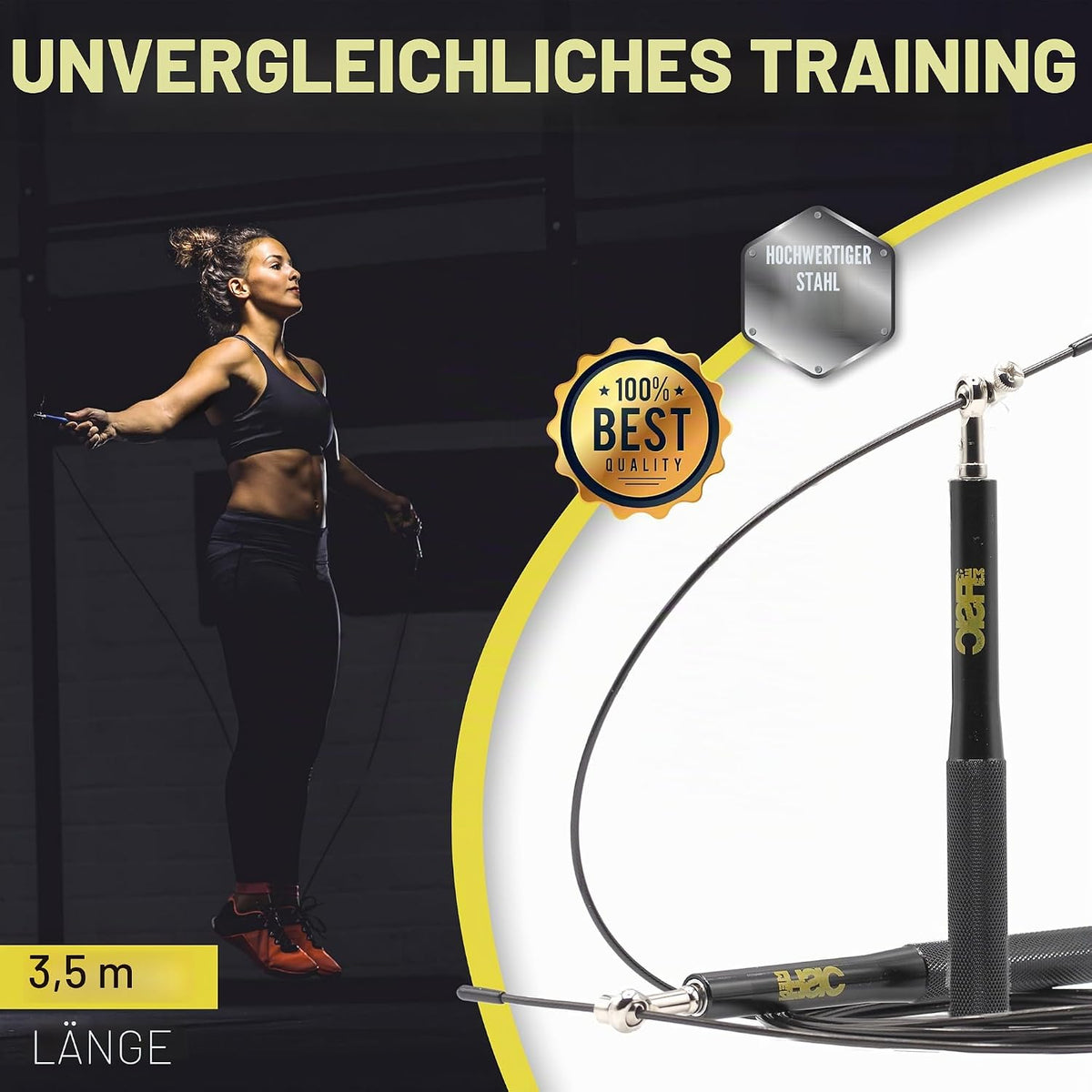 Springseil Mit Kugellager 3,5M Verstellbar Ideal Für Crossfit & Boxen Schwarz Oder Grau