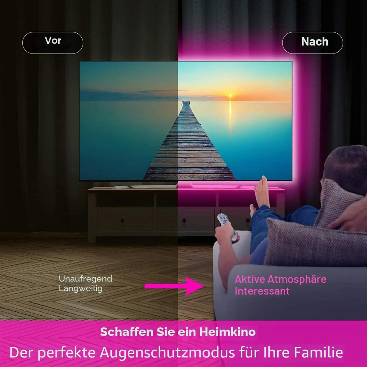 Led TV Hintergrundbeleuchtung 1M, Smart Led App Fernbedienung Led Backlight, Bluetooth Lichtband Selbstklebend Sync Mit Musik Für 32-50 Zoll TV