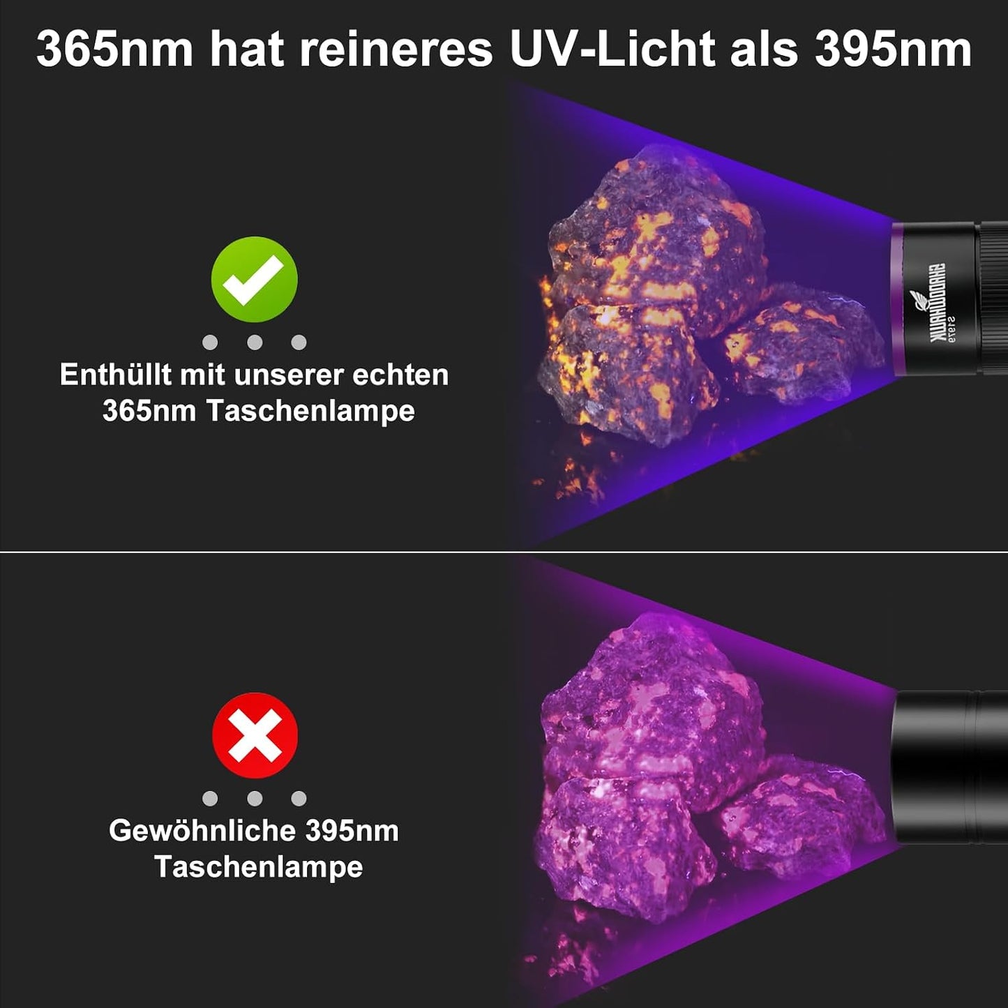 Shadowhawk 365Nm UV Taschenlampe, 30W Schwarzlicht mit 4-Kern-Technologie und Filterlinse