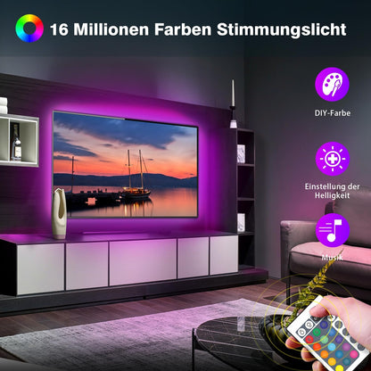 LED TV Hintergrundbeleuchtung für 55-75 Zoll Fernseher, 4M Bluetooth steuerbarer LED Streifen mit Smart App, USB LED Beleuchtung und Musik-Synchronisation