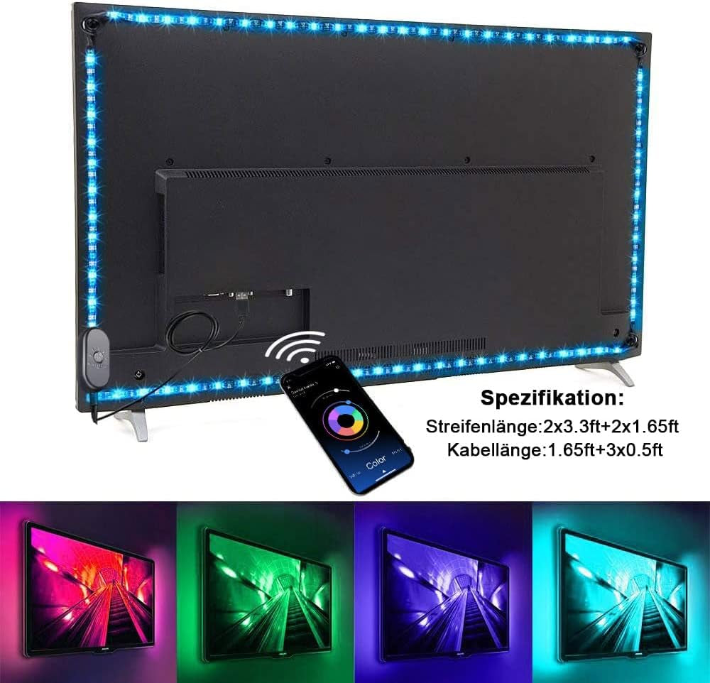 LED TV Hintergrundbeleuchtung für 55-75 Zoll Fernseher, 4M Bluetooth steuerbarer LED Streifen mit Smart App, USB LED Beleuchtung und Musik-Synchronisation