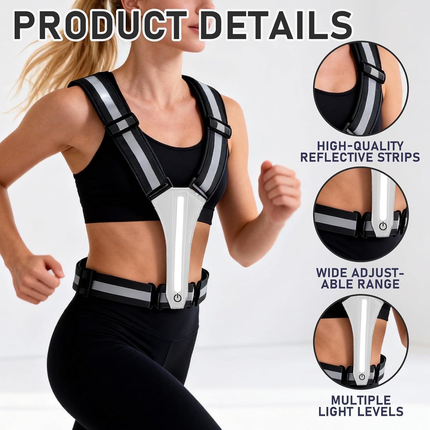 LED Safety Vest, Reflective LED Running Vest, Rechargeable USB Night Running Gear