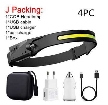 COB LED Induction Riding Headlamp Flashlight USB Rechargeable Waterproof Camping Headlight with All Perspectives Hunting Light