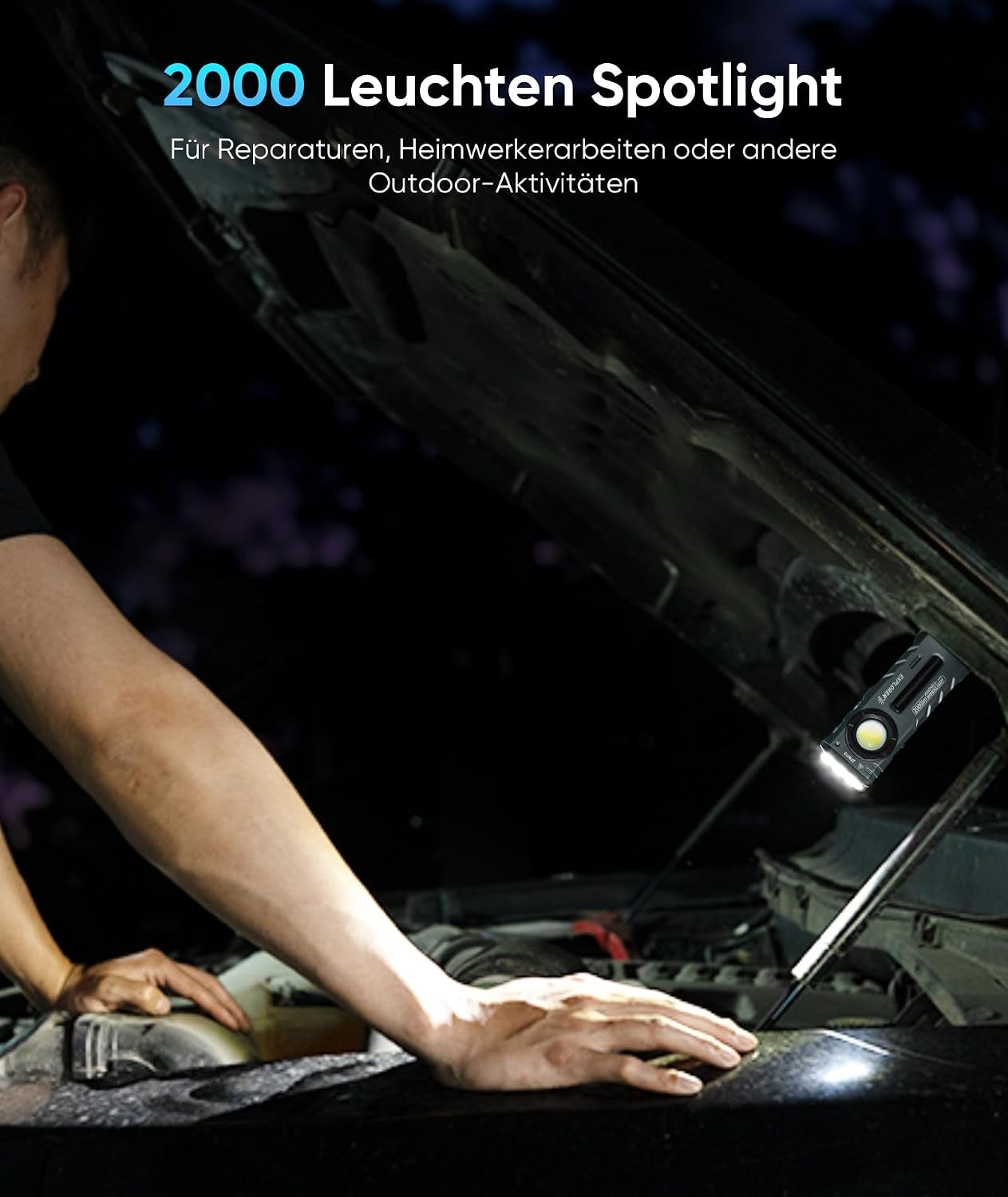 ZF8313 Wiederaufladbare LED-Taschenlampe, EDC-Torch mit 2000 Lumen, RGB- und UV-Lichtquelle für Außenanwendungen und Autoreparaturen