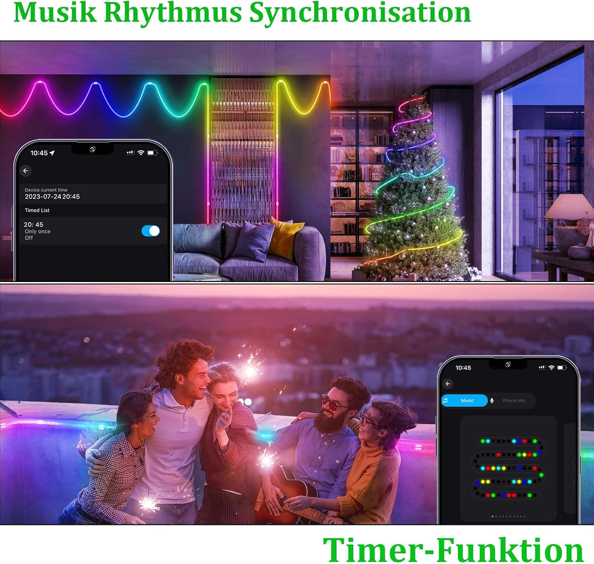 Bluetooth USB RGBIC Neon LED Strip - 3M Waterproof IP65 Dimmable LED Light Tube with 50 LEDs/M, App-Controlled for DIY Bedroom Decoration