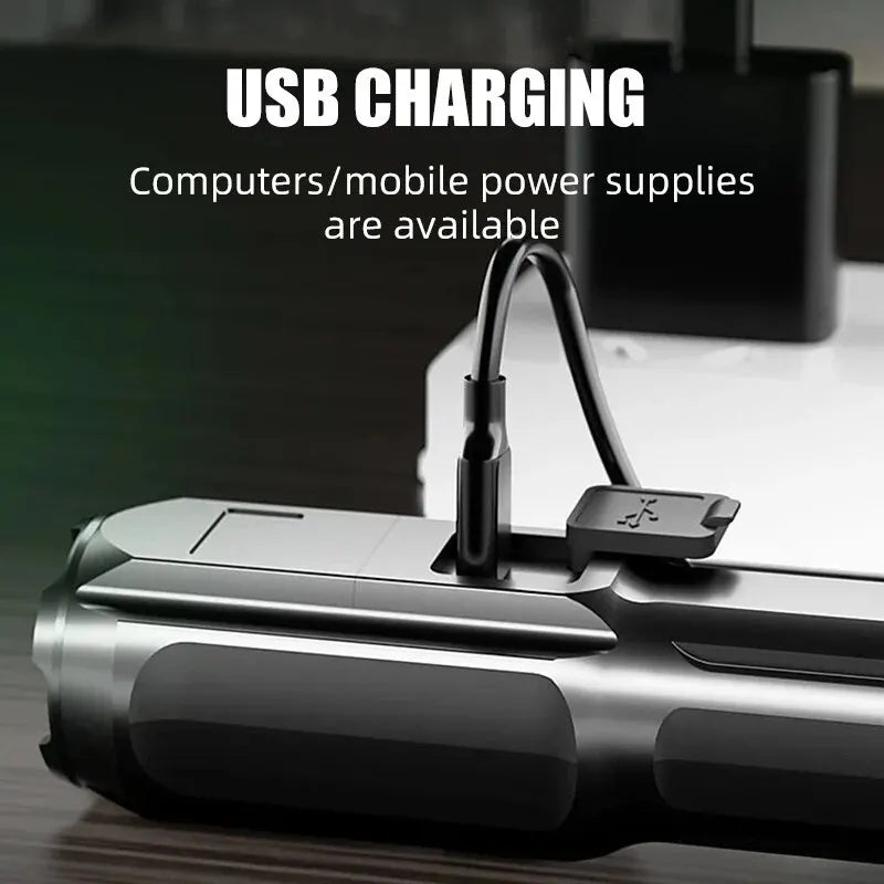 High-Performance Rechargeable LED Flashlight with USB, Waterproof Design, Zoom Functionality, Ideal for Fishing, Hunting, and Camping - 100,000 Lumens Tactical Light