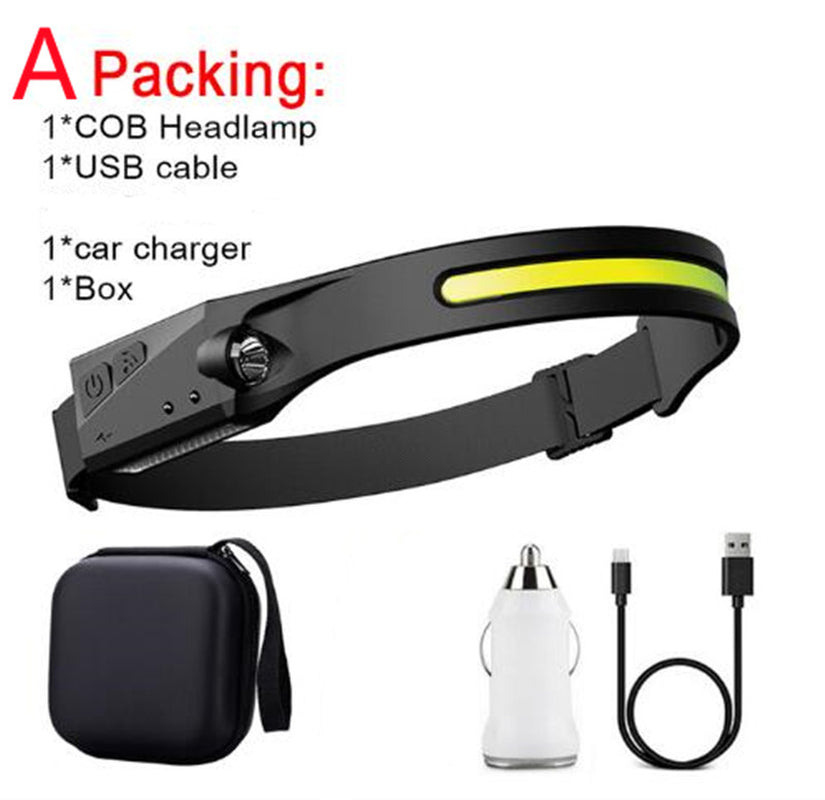 COB LED Induction Riding Headlamp Flashlight USB Rechargeable Waterproof Camping Headlight with All Perspectives Hunting Light