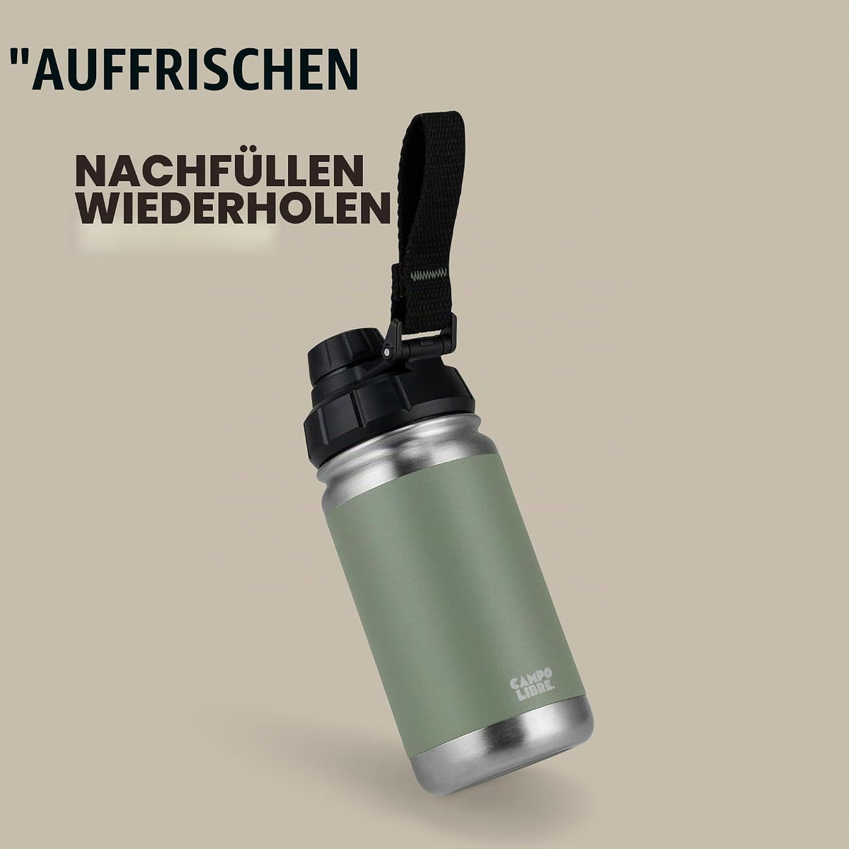 Campo Libre.® Premium Edelstahl Trinkflasche 400Ml | 12H Heiß/Eiskalt | Isolierter Thermobecher | Kaffeebecher on the Go | Auslaufsicher | Kohlensäure Geeignet