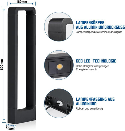 LED Outdoor Pathway Lights, 7W Garden Lamp, 3000K Exterior Floor Lamp, 60CM IP65 Bollard Light, Standalone Garden Lighting Solution