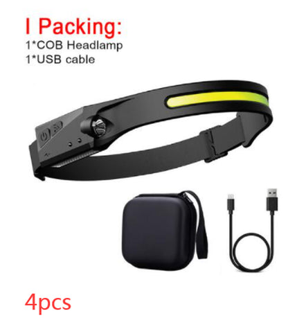 COB LED Induction Riding Headlamp Flashlight USB Rechargeable Waterproof Camping Headlight with All Perspectives Hunting Light