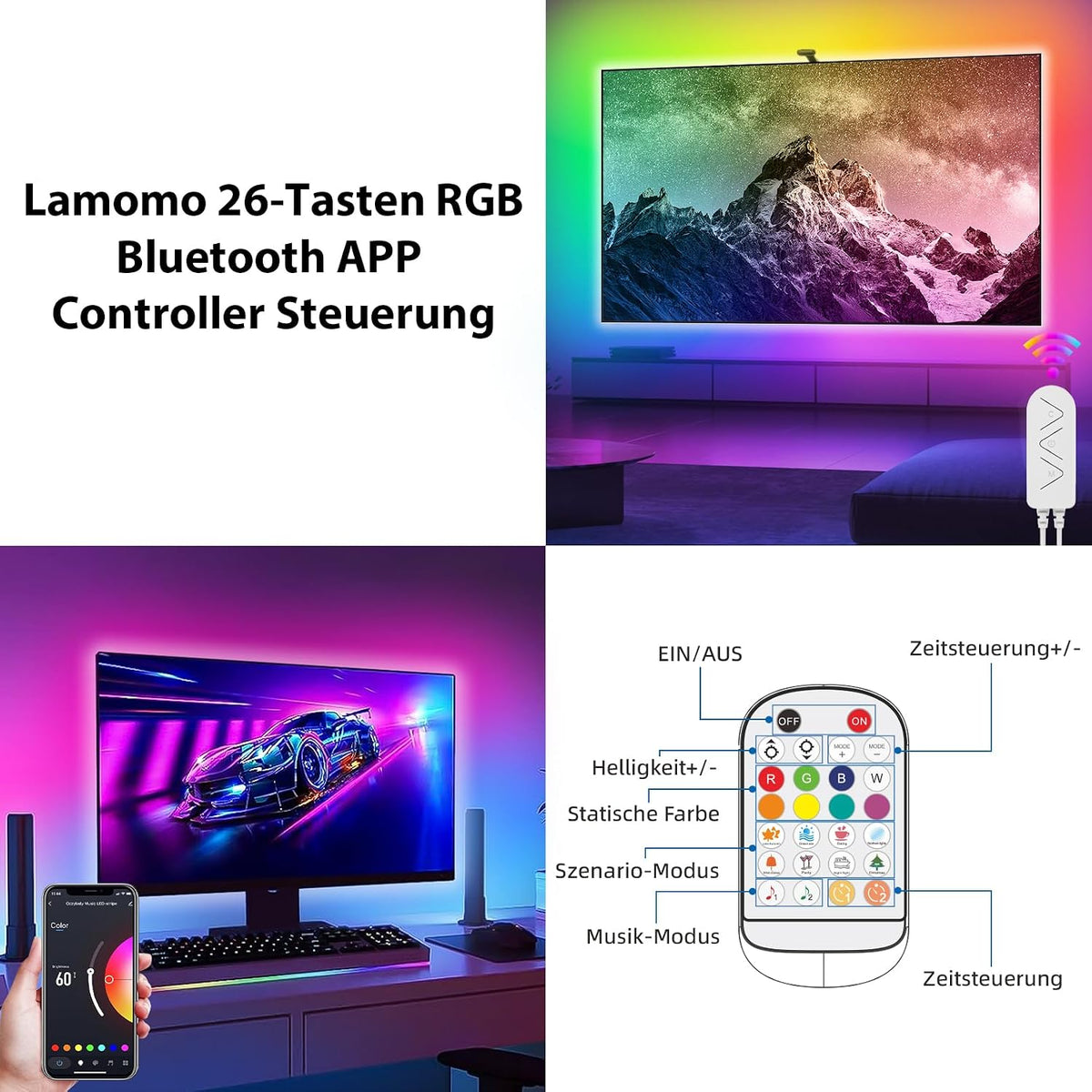 Lamomo LED Streifen 2M RGB, Led Lichtleiste Küche, 24V Silikon LED Strip Flexibel, LED Leiste Unter Schrankbeleuchtung Für Innen Regale,Vitrinen,Küchenlicht