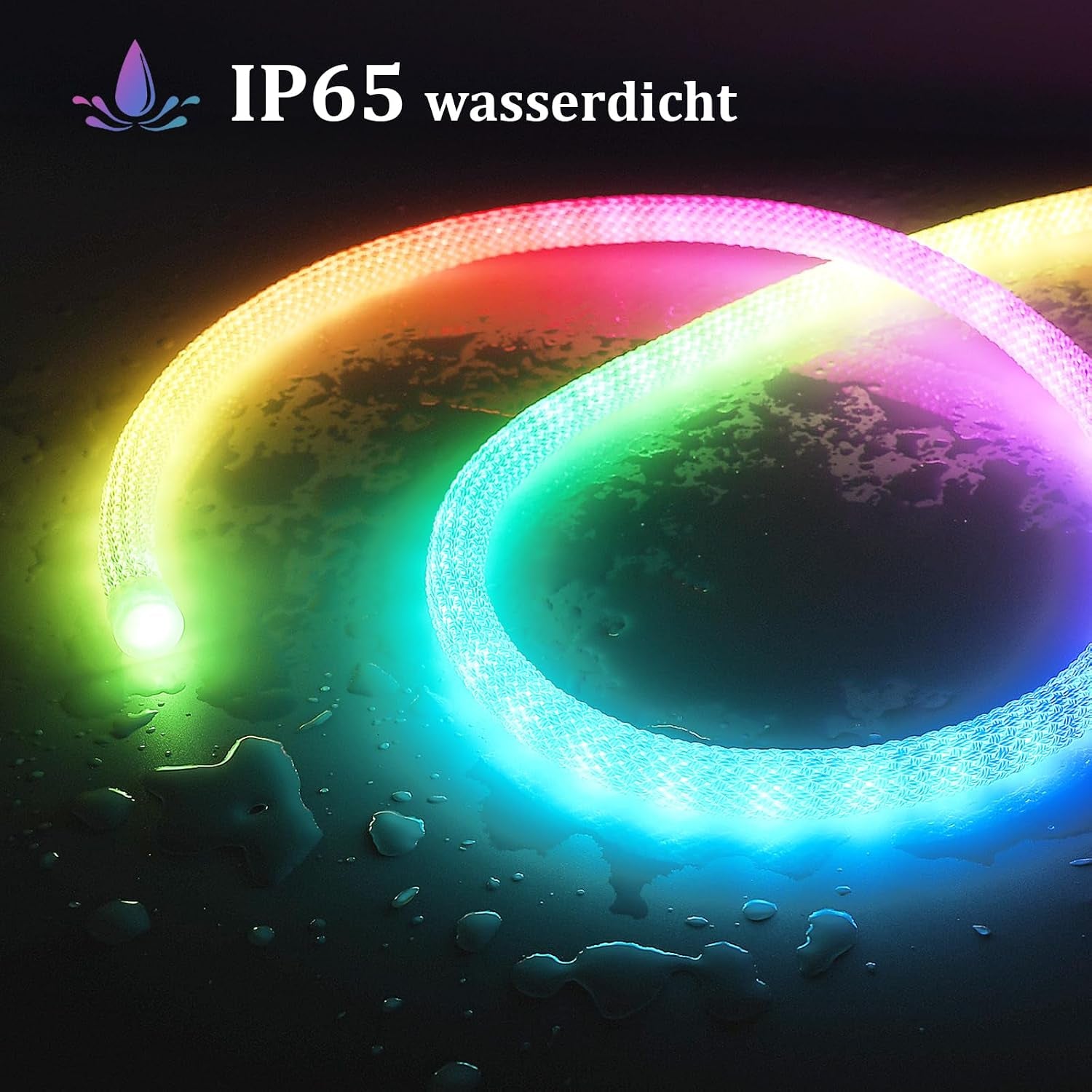 Bluetooth USB RGBIC Neon LED Strip - 3M Waterproof IP65 Dimmable LED Light Tube with 50 LEDs/M, App-Controlled for DIY Bedroom Decoration