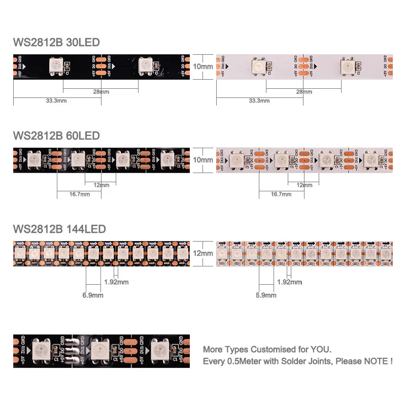 2M 5M WS2812B RGB Led Strip Light Individually Addressable Smart Led Lighting Strips WS2812 Led Lights Black White PCB IP30 DC5V