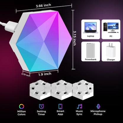 10-Pack Hexagon LED Gaming Wall Light, 9.2cm RGB Smart Hexagonal Panels, Music Sync Wall Lighting for Gaming Rooms