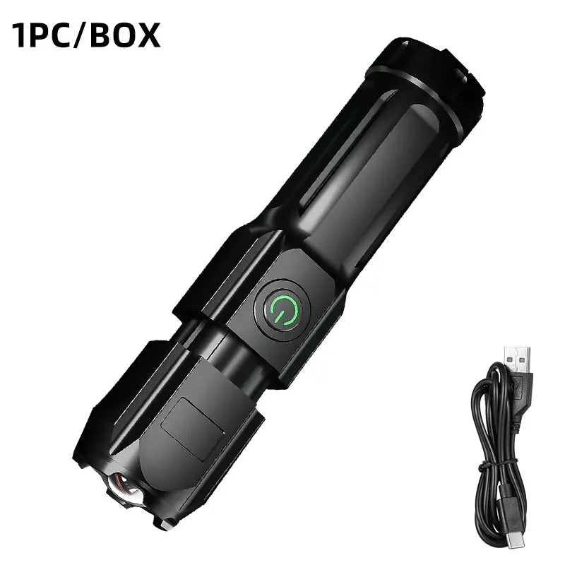 High-Performance Rechargeable LED Flashlight with USB, Waterproof Design, Zoom Functionality, Ideal for Fishing, Hunting, and Camping - 100,000 Lumens Tactical Light
