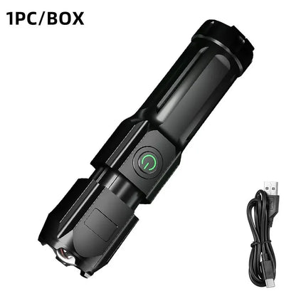 High-Performance Rechargeable LED Flashlight with USB, Waterproof Design, Zoom Functionality, Ideal for Fishing, Hunting, and Camping - 100,000 Lumens Tactical Light