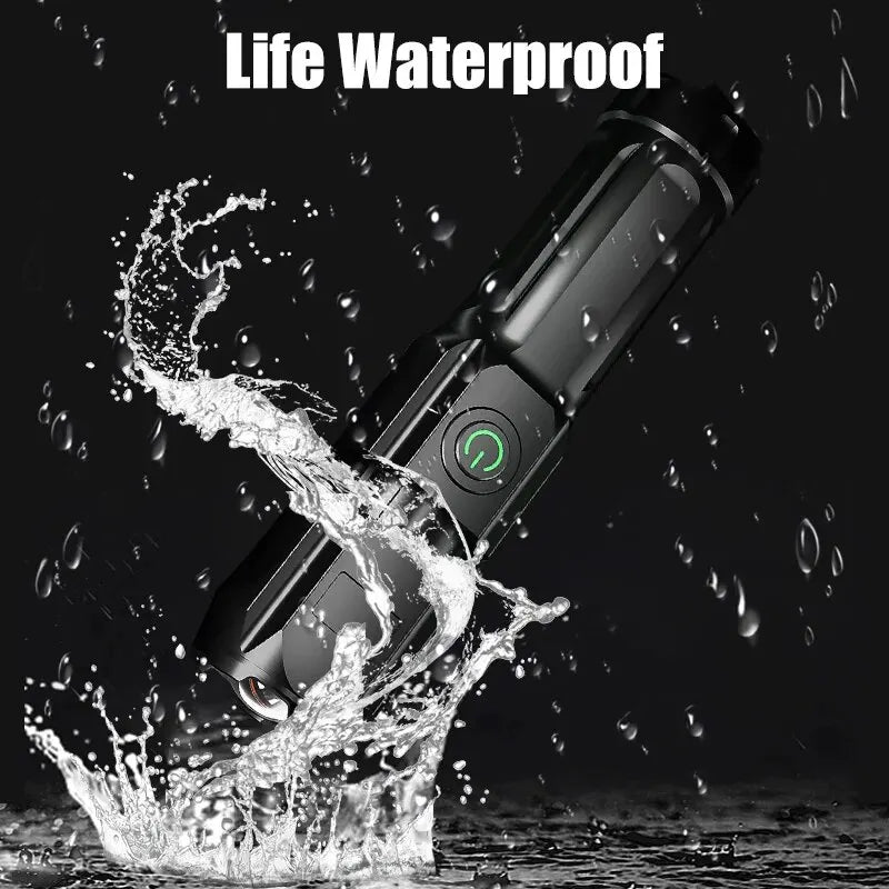 High-Performance Rechargeable LED Flashlight with USB, Waterproof Design, Zoom Functionality, Ideal for Fishing, Hunting, and Camping - 100,000 Lumens Tactical Light