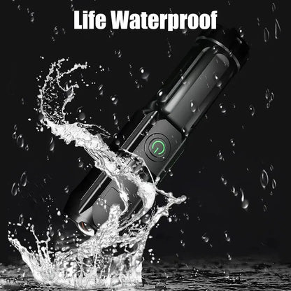 High-Performance Rechargeable LED Flashlight with USB, Waterproof Design, Zoom Functionality, Ideal for Fishing, Hunting, and Camping - 100,000 Lumens Tactical Light