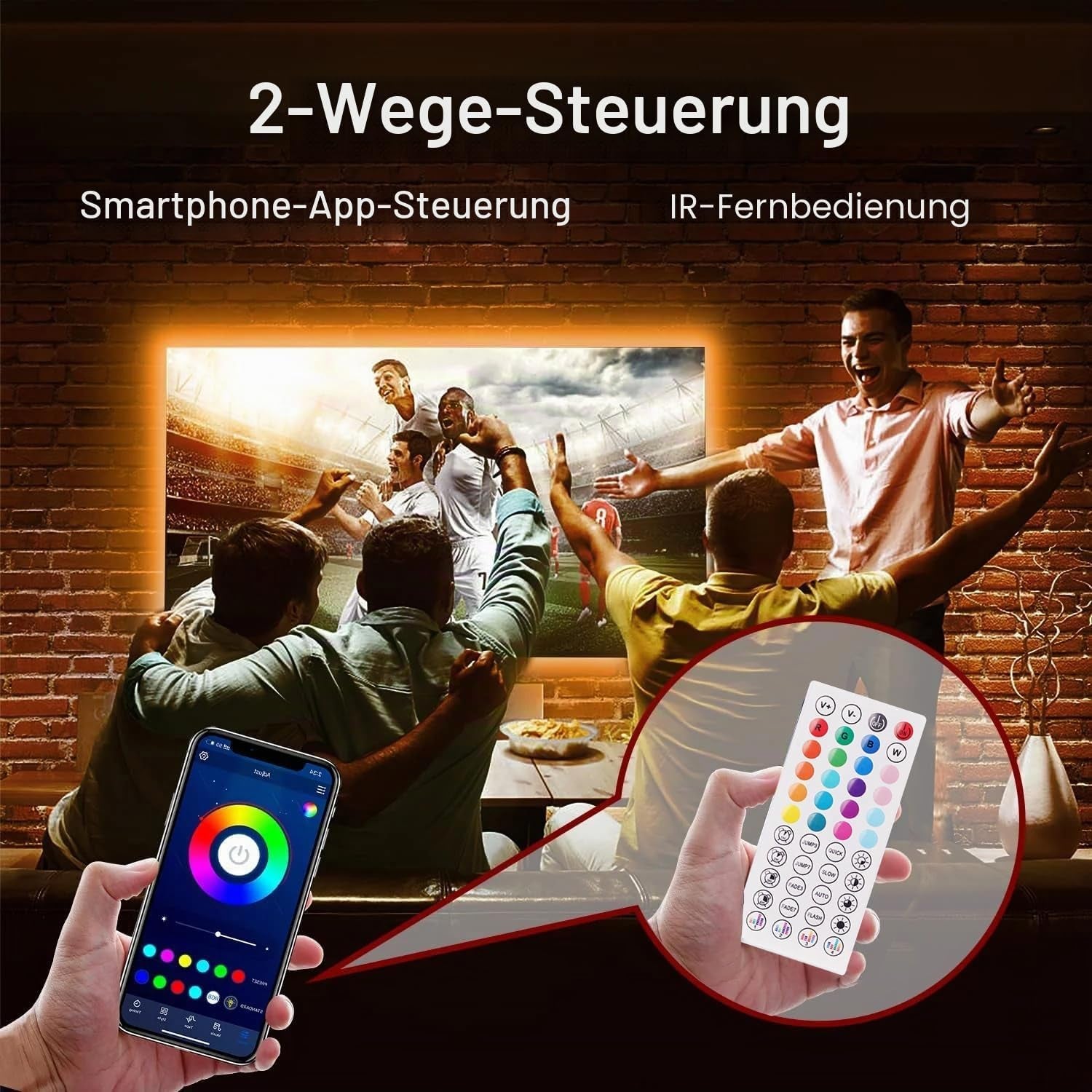 Led TV Hintergrundbeleuchtung 1M, Smart Led App Fernbedienung Led Backlight, Bluetooth Lichtband Selbstklebend Sync Mit Musik Für 32-50 Zoll TV
