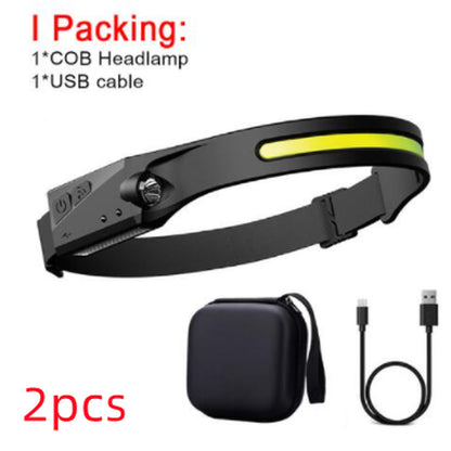 COB LED Induction Riding Headlamp Flashlight USB Rechargeable Waterproof Camping Headlight with All Perspectives Hunting Light