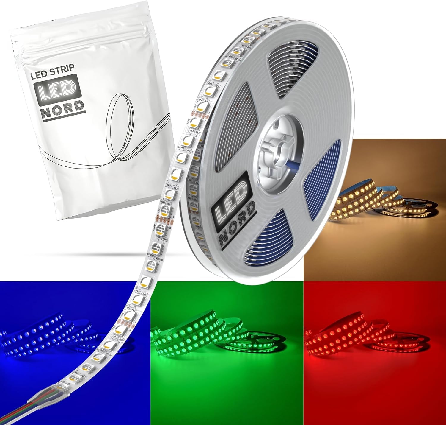 RGBWW LED Strip 5M Dimmable Warm White - Adhesive LED Strip for TV, Kitchen, and Home Use - 24V RGBW LED Light Band - Self-Adhesive SMD LED Strip Without Cables