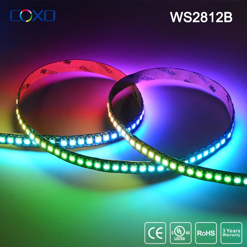 2M 5M WS2812B RGB Led Strip Light Individually Addressable Smart Led Lighting Strips WS2812 Led Lights Black White PCB IP30 DC5V