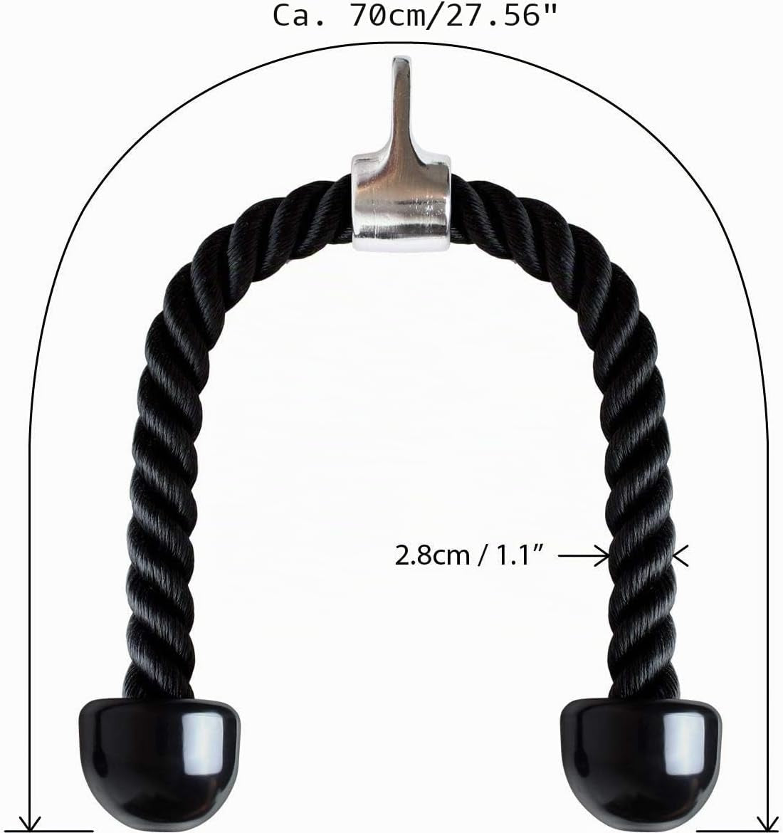 U6935 - Nylon Trizepsseil Gedrehtes Seil Trizepstau Zum Herunterziehen Mit Rutschfesten Griffen - Bizeps, Trizeps, Fitnessstudio Oder Zu Hause - Schwarz