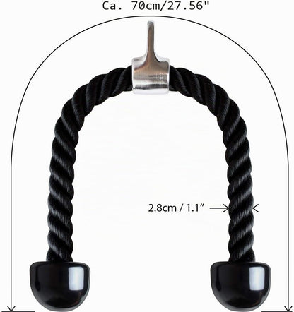 U6935 - Nylon Trizepsseil Gedrehtes Seil Trizepstau Zum Herunterziehen Mit Rutschfesten Griffen - Bizeps, Trizeps, Fitnessstudio Oder Zu Hause - Schwarz