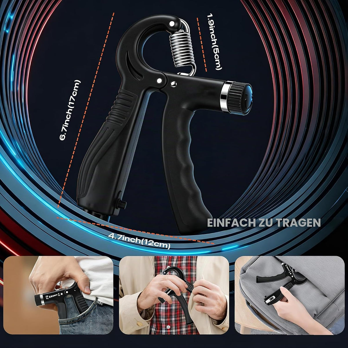 Verstellbarer Handgreifer Mit Smart Zähler, 5-60 Kg Widerstand Grip Krafttrainer Für Sport Und Fitness