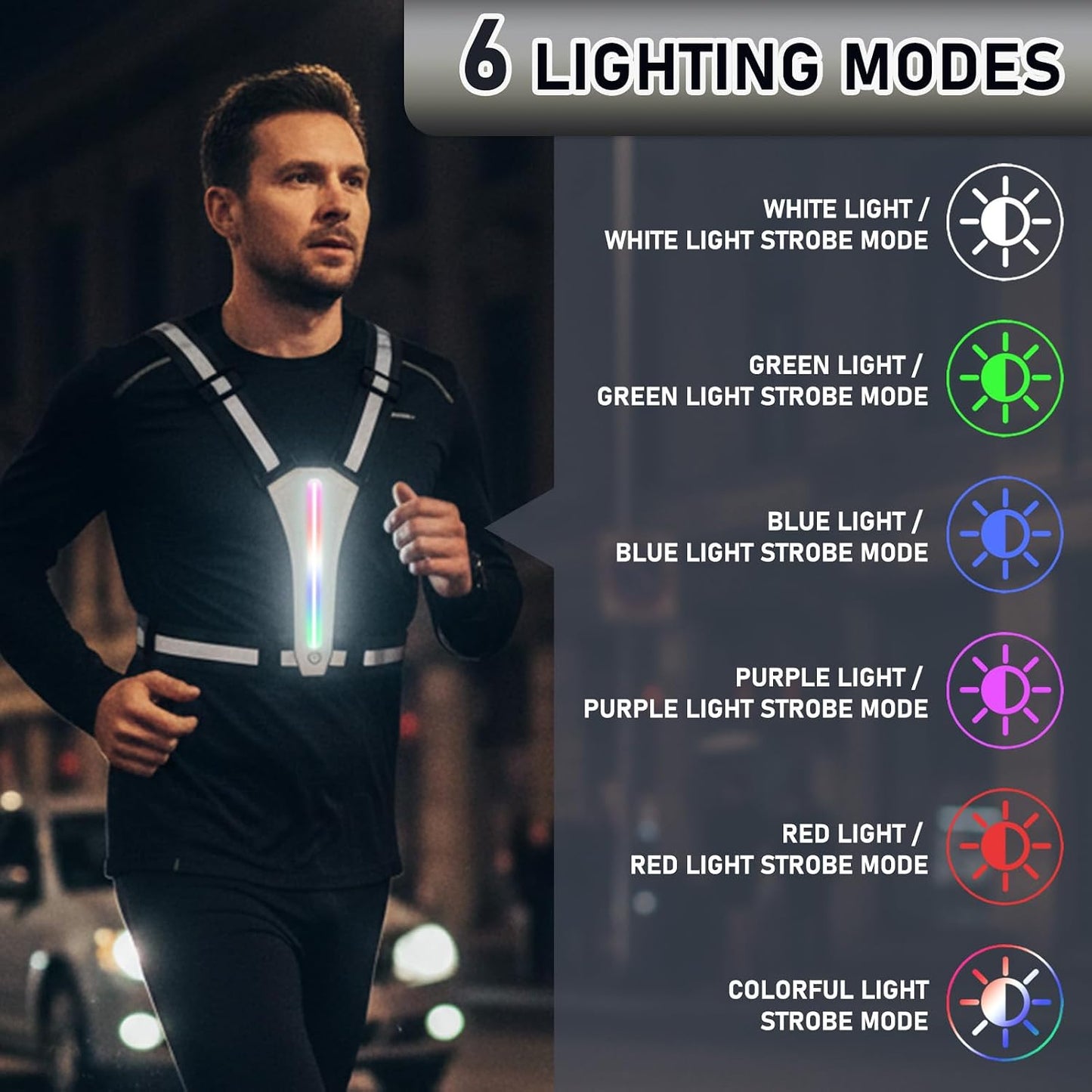 LED Safety Vest, Reflective LED Running Vest, Rechargeable USB Night Running Gear