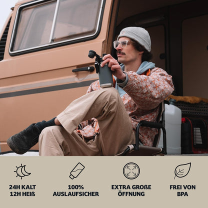 Campo Libre.® Premium Edelstahl Trinkflasche 400Ml | 12H Heiß/Eiskalt | Isolierter Thermobecher | Kaffeebecher on the Go | Auslaufsicher | Kohlensäure Geeignet