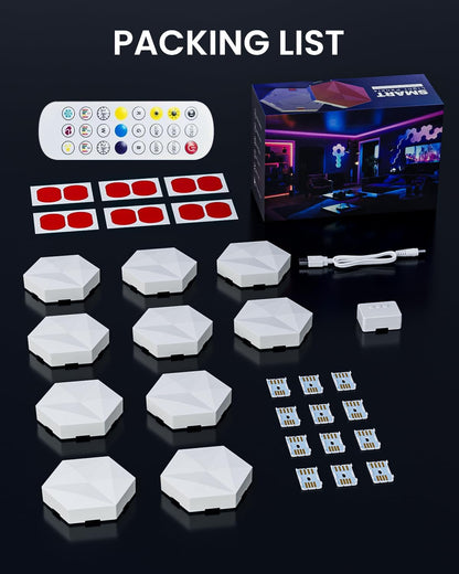 10-Pack Hexagon LED Gaming Wall Light, 9.2cm RGB Smart Hexagonal Panels, Music Sync Wall Lighting for Gaming Rooms