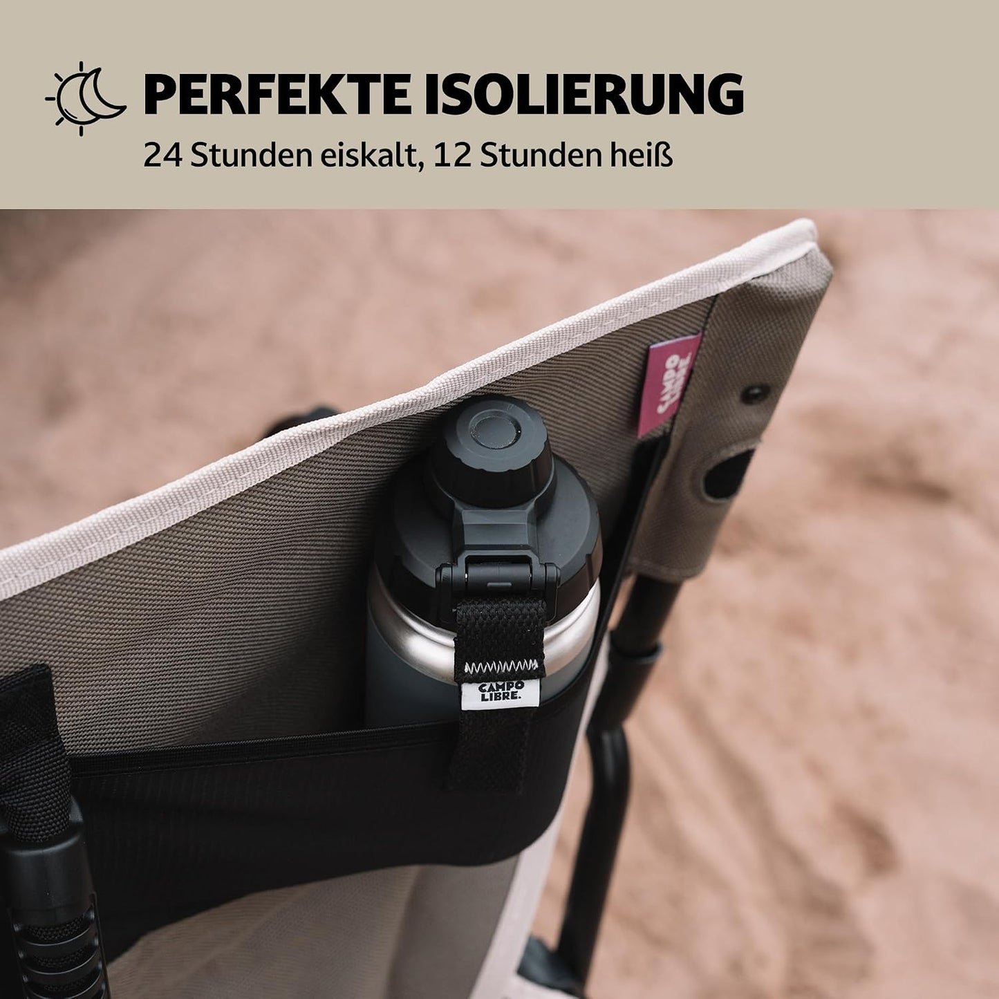 Campo Libre.® Premium Edelstahl Trinkflasche 400Ml | 12H Heiß/Eiskalt | Isolierter Thermobecher | Kaffeebecher on the Go | Auslaufsicher | Kohlensäure Geeignet