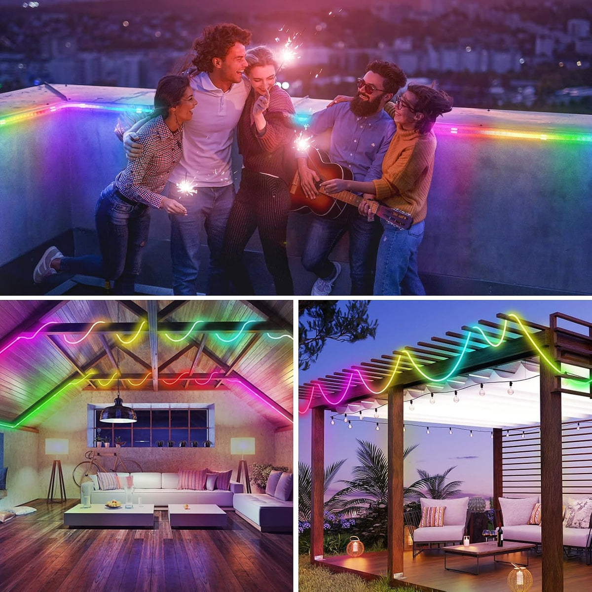 Bluetooth USB RGBIC Neon LED Strip - 3M Waterproof IP65 Dimmable LED Light Tube with 50 LEDs/M, App-Controlled for DIY Bedroom Decoration