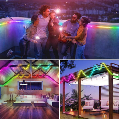 Bluetooth USB RGBIC Neon LED Strip - 3M Waterproof IP65 Dimmable LED Light Tube with 50 LEDs/M, App-Controlled for DIY Bedroom Decoration