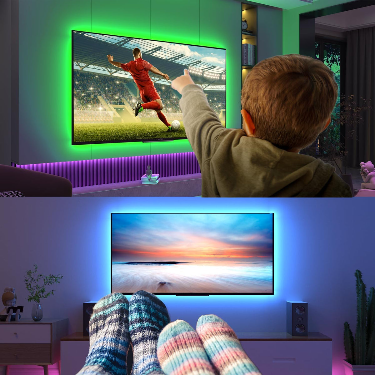 LED TV Hintergrundbeleuchtung für 55-75 Zoll Fernseher, 4M Bluetooth steuerbarer LED Streifen mit Smart App, USB LED Beleuchtung und Musik-Synchronisation