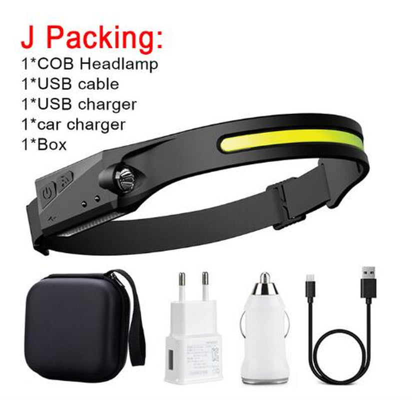 COB LED Induction Riding Headlamp Flashlight USB Rechargeable Waterproof Camping Headlight with All Perspectives Hunting Light