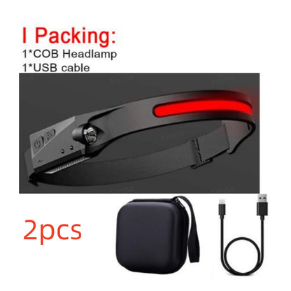 COB LED Induction Riding Headlamp Flashlight USB Rechargeable Waterproof Camping Headlight with All Perspectives Hunting Light