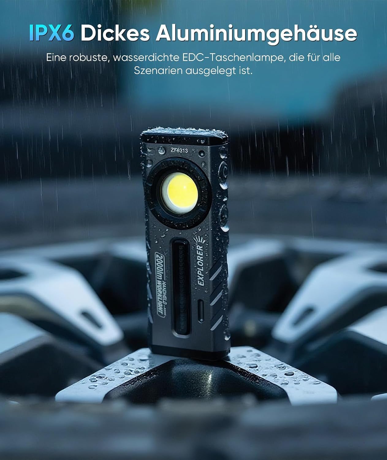 ZF8313 Wiederaufladbare LED-Taschenlampe, EDC-Torch mit 2000 Lumen, RGB- und UV-Lichtquelle für Außenanwendungen und Autoreparaturen